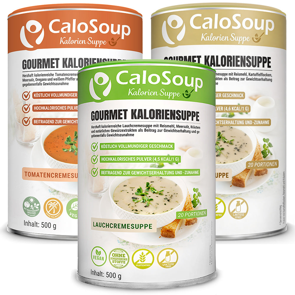 CaloSoup I Hochkalorische nährstoffreiche Gourmet Suppe für Gewichtszunahme I 20 Portionen Kalorien Suppe