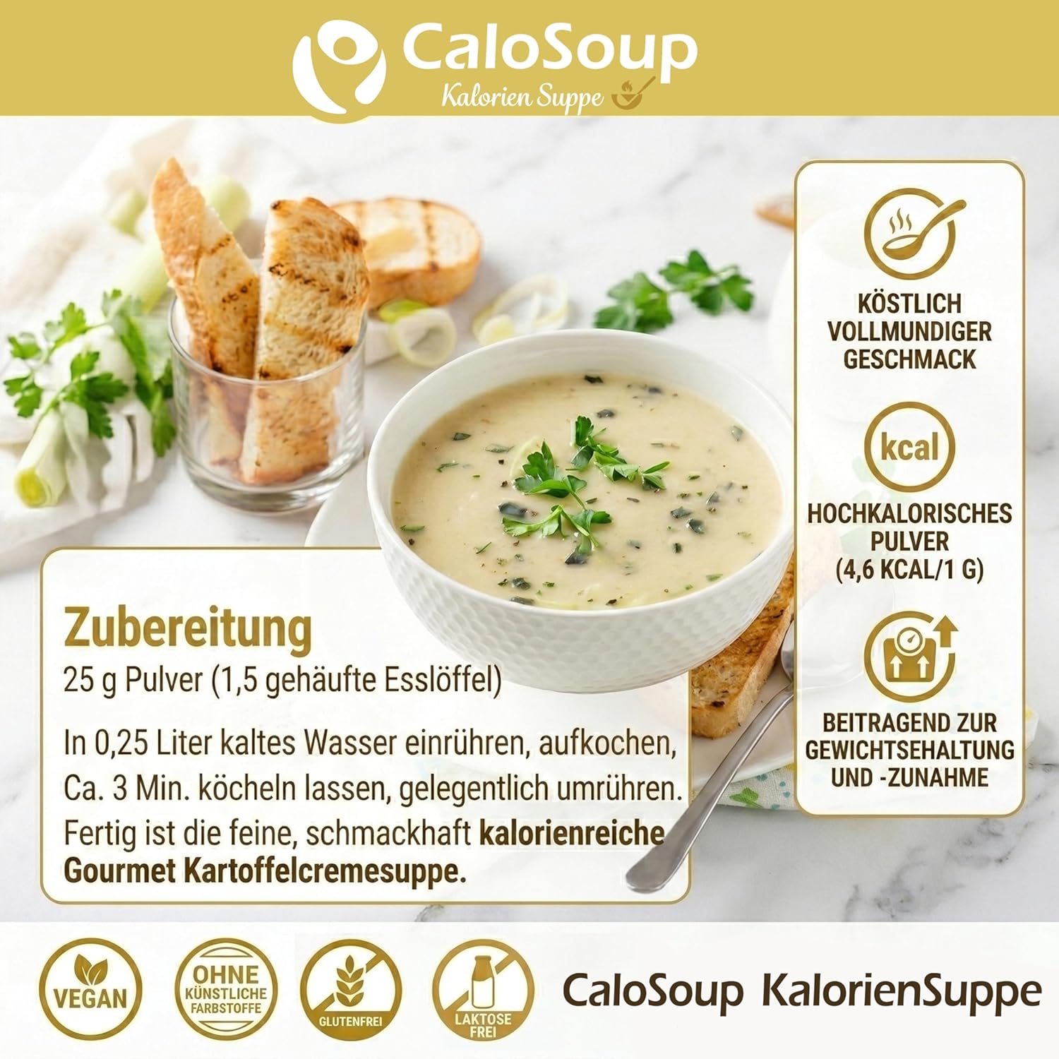 CaloSoup I Hochkalorische nährstoffreiche Gourmet Suppe für Gewichtszunahme I 20 Portionen Kalorien Suppe