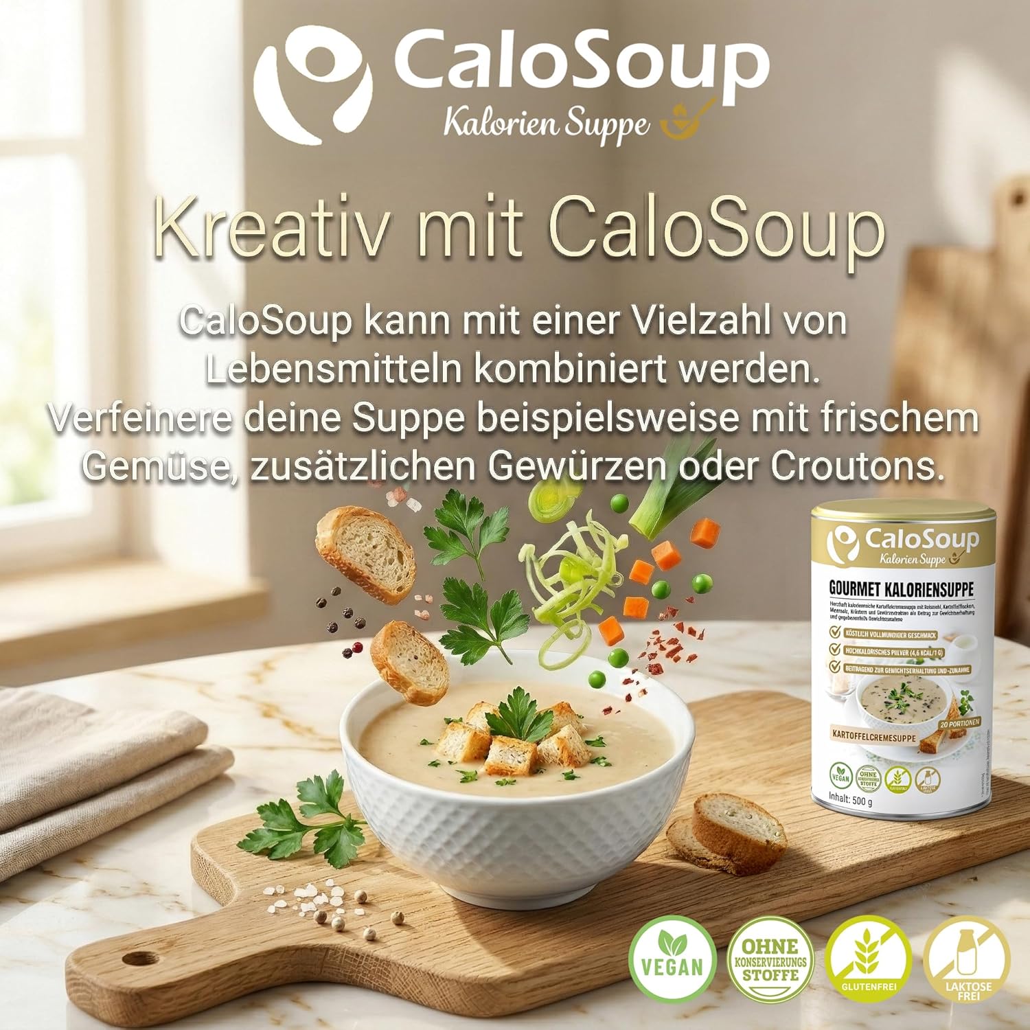 CaloSoup I Hochkalorische nährstoffreiche Gourmet Suppe für Gewichtszunahme I 20 Portionen Kalorien Suppe