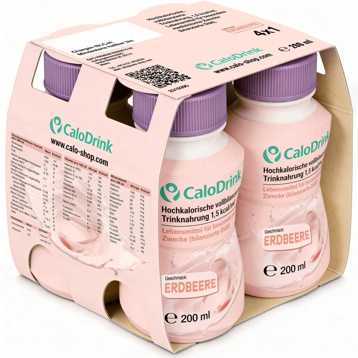 CaloDrink Erdbeere 200 ml – 4er-Pack trinkfertige Trinknahrung