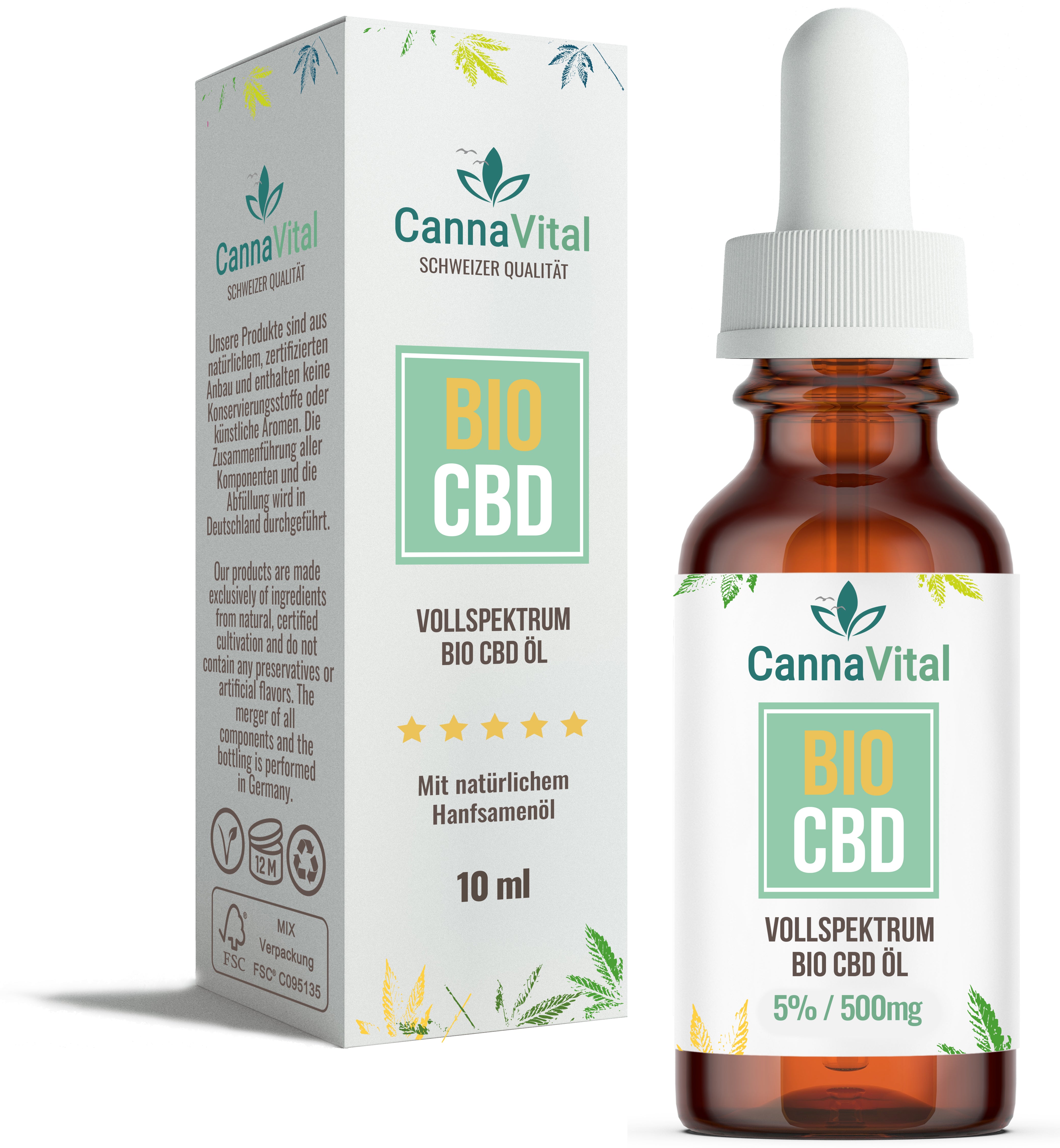 CannaVital® CBD Oil Organic Full Spectrum Drops - 10 ml with Cannabidiol | Laboratory-quality with Entourage Effect 