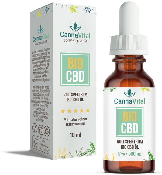 CannaVital® CBD Oil Organic Full Spectrum Drops - 10 ml with Cannabidiol | Laboratory-quality with Entourage Effect 