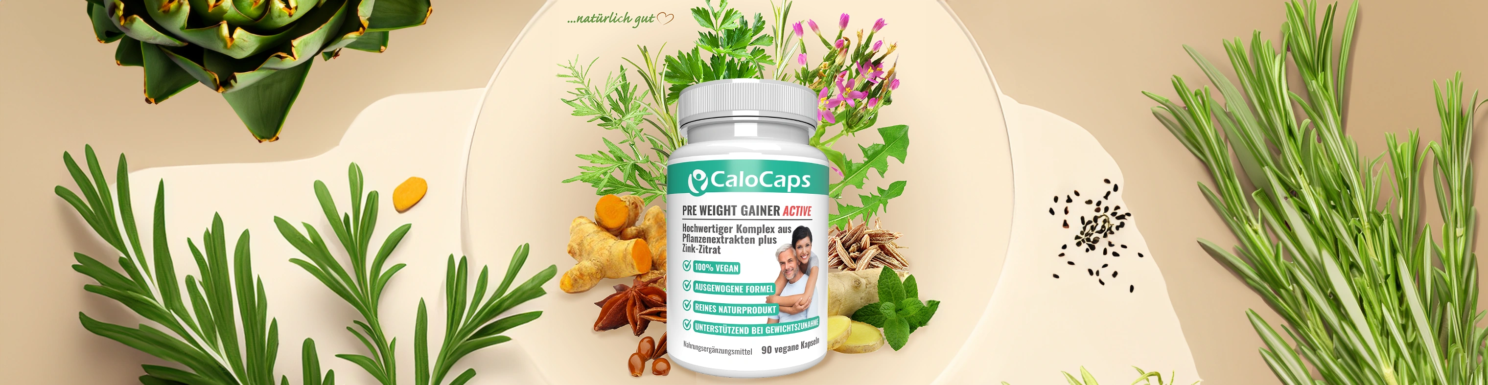 Entdecke die pflanzliche Lösung für schnelles Zunehmen: Appetit-Anreger-Kapseln PRE WEIGHT GAINER von CaloVital